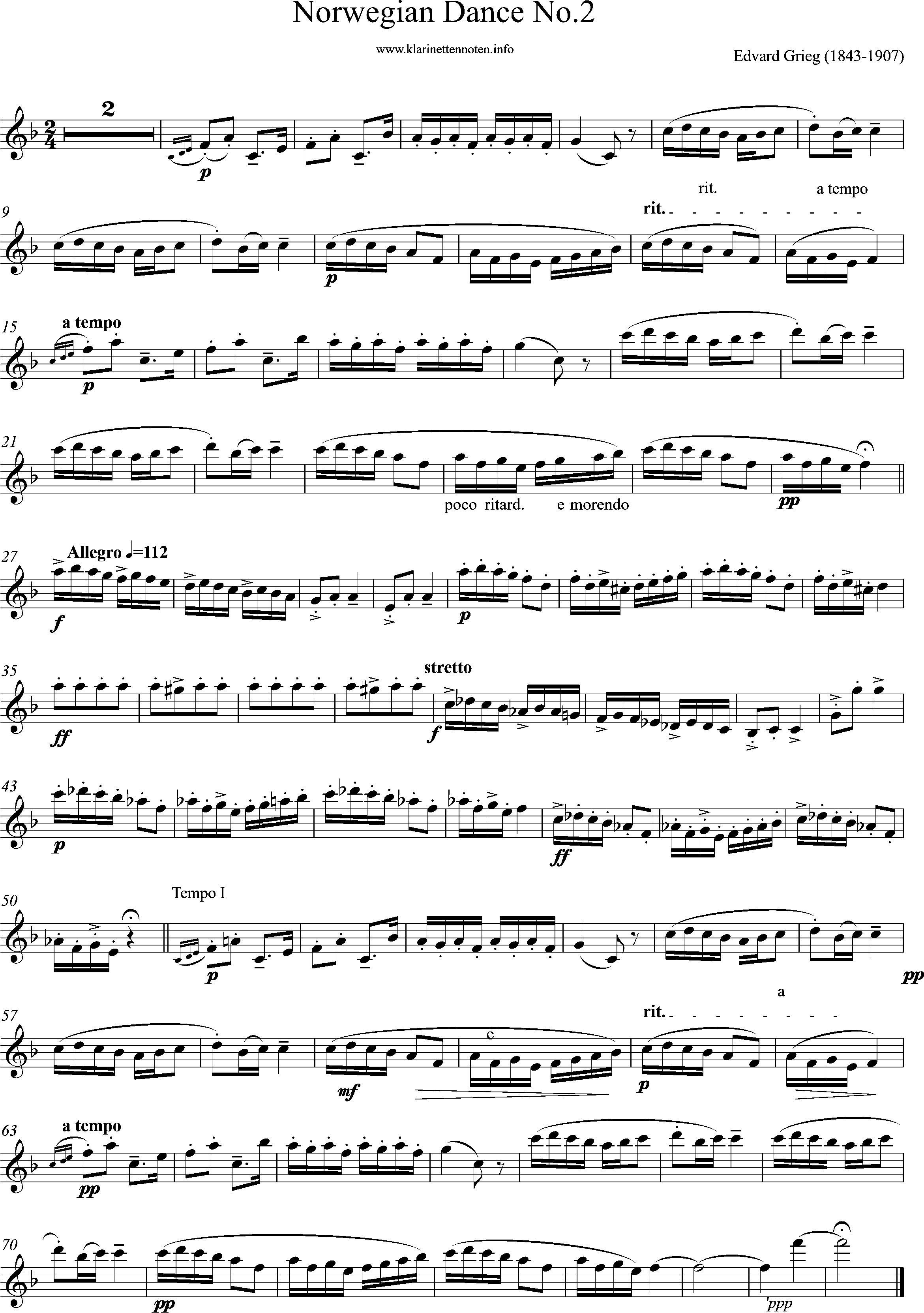 Solopart, Norwegian Dance No2, F-Major